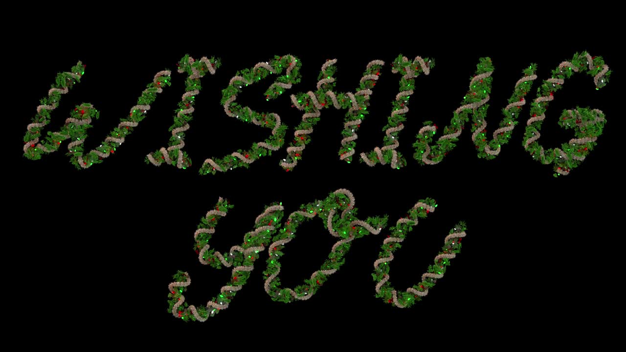 Animated Christmas wreath typeface letters forming the word wishing you