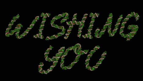 animated christmas wreath typeface letters forming the word wishing you