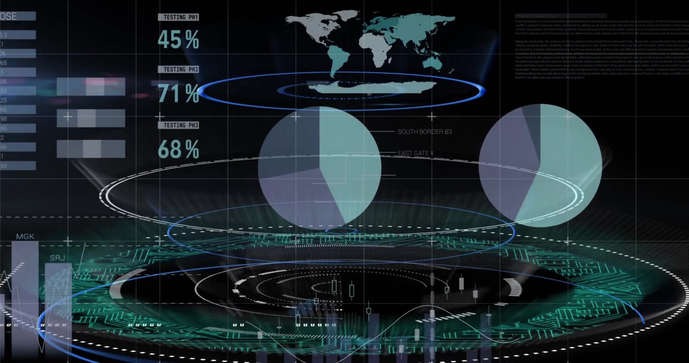 This video features a series of blue and pale blue circles spinning and loading with data processing
