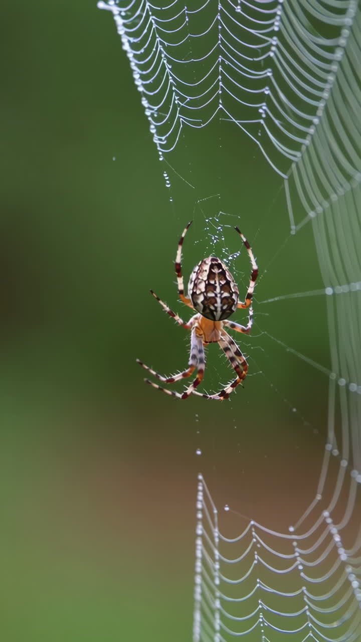 Spider in Web with Dew Drops
