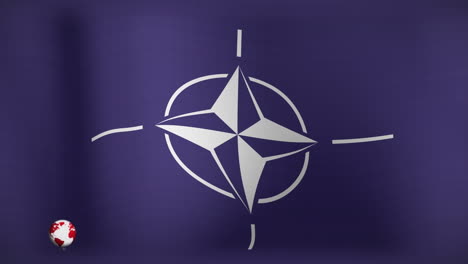 animation of globe and breaking news over flag of nato