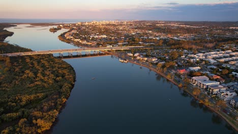 aerial view over talep bridge in the sunshine coast region, queensland, australia - drone shot