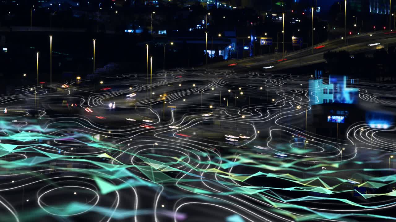 Animation of text with globe and network of connections