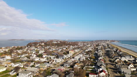 drone footage wide angle, showing hull, kenberma neighborhoods, ma