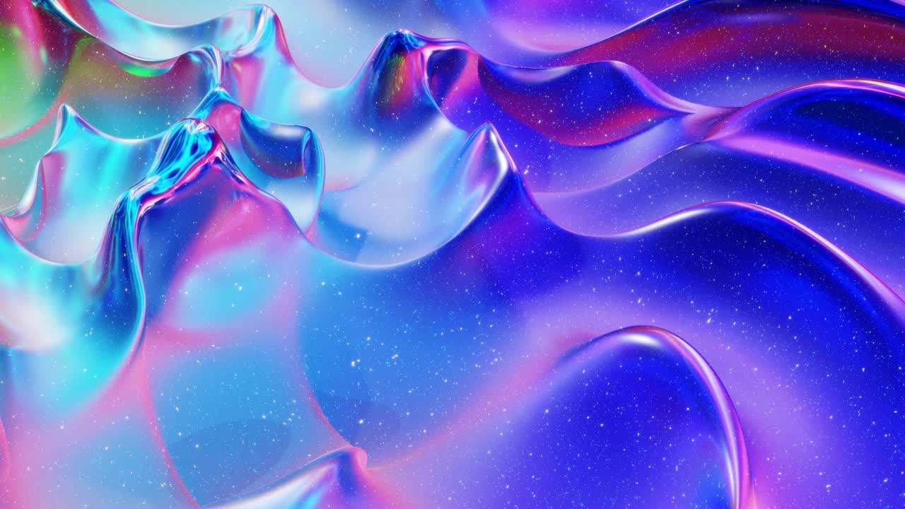 모양, 그라디언트 색상 및 흐름 파동이있는 액체의 아름다운 iridescent 파동 표면, 무지개 반이고 매트 액체, 부드러운 부드러운 애니메이션으로 창의적인 밝은 bg.