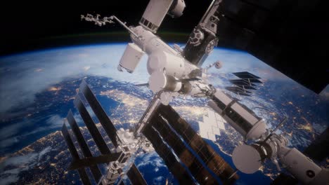 A-view-of-the-Earth-and-a-spaceship.-ISS-is-orbiting-the-Earth