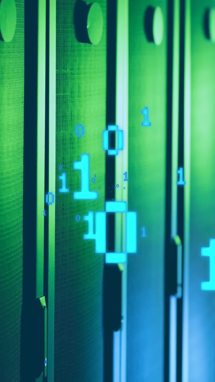 Animation of binary coding data processing over computer servers