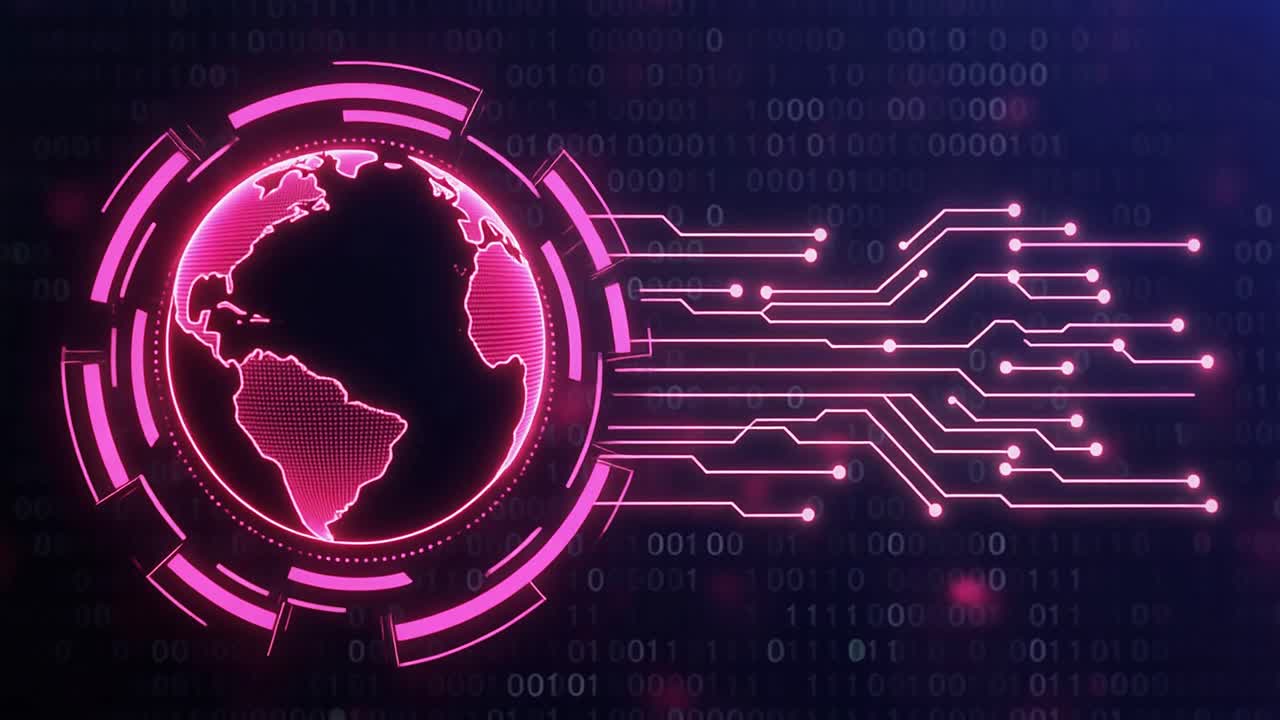 Abstract Digital Earth Network with Glowing Pink Connections