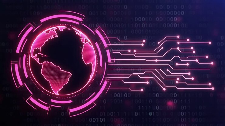 Abstract Digital Earth Network with Glowing Pink Connections