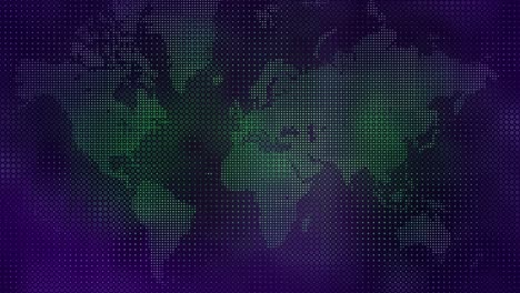 loopable halftone dots grid world map in purple and green - futuristic digital stylized abstract planet earth design