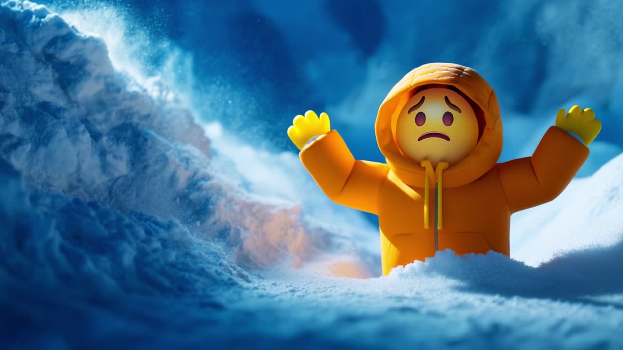 A lost figure struggles amidst a fierce snowstorm, portraying the essence of isolation and despair, surrounded by swirling snow and icy winds in a vibrant, emotional scene