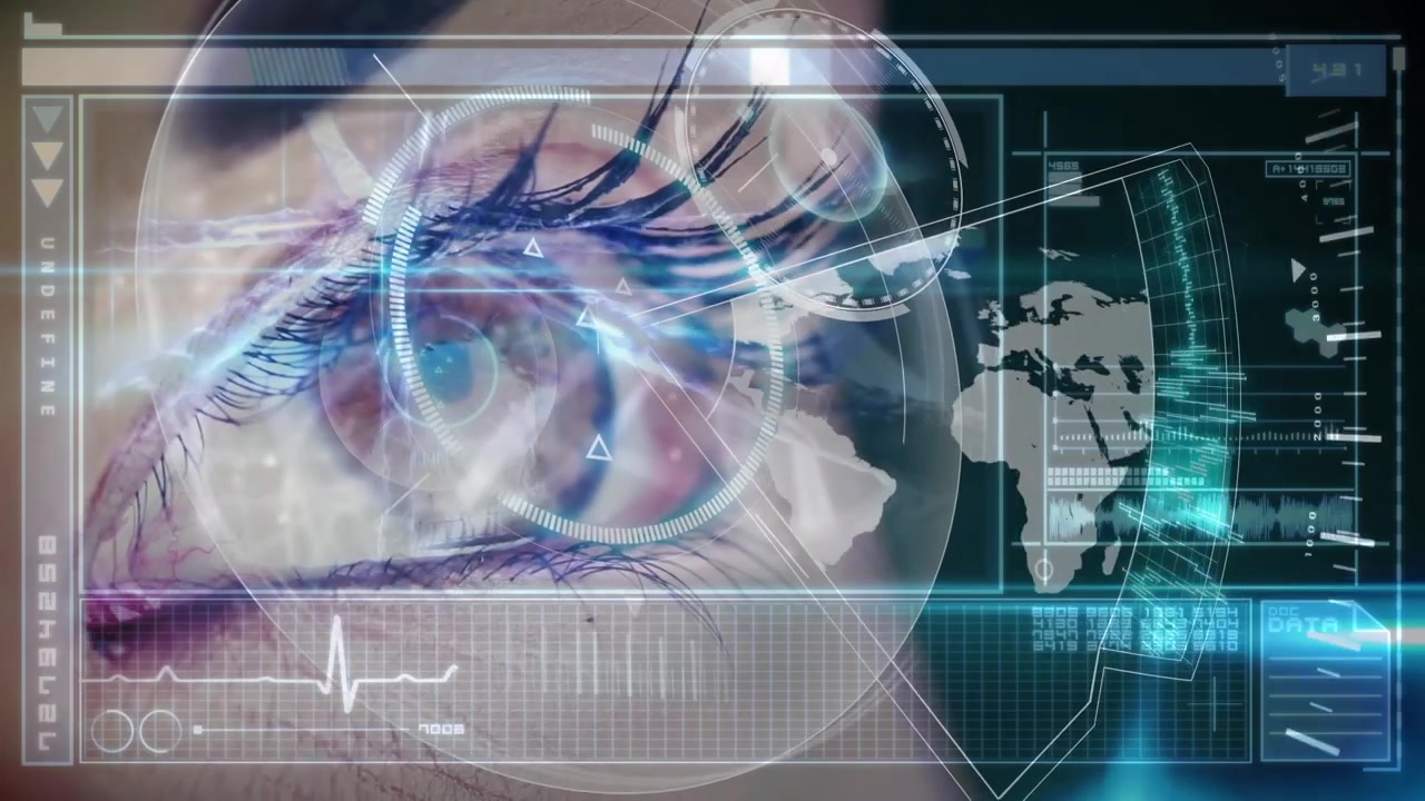 Human Eye With Futuristic Digital Data Overlay and Scanning Interface