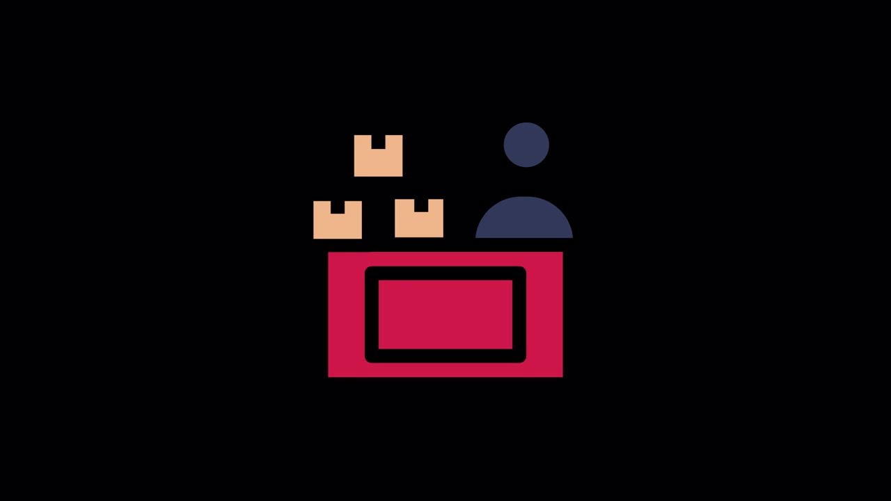 Animated Icon of Person Managing Packages at a Counter