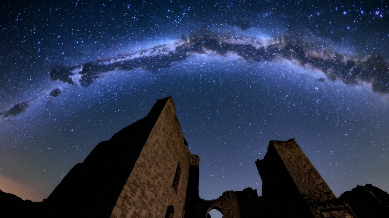 Milky Way over Ancient Castle Ruins