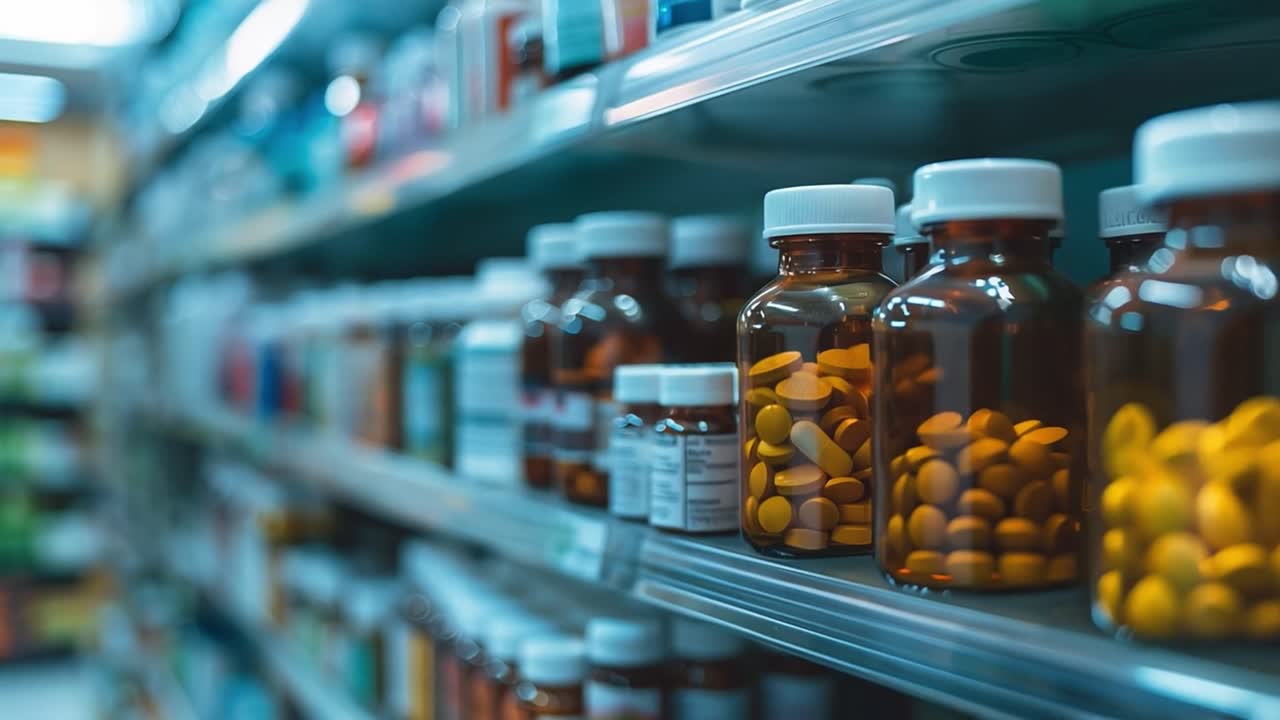 Shelves of medicine bottles and pills