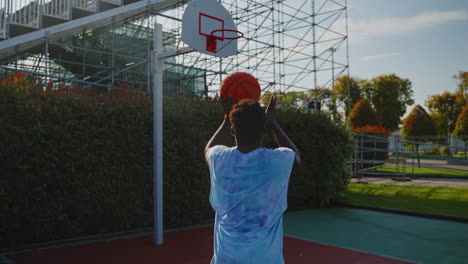 basketball player shooting at outdoor court