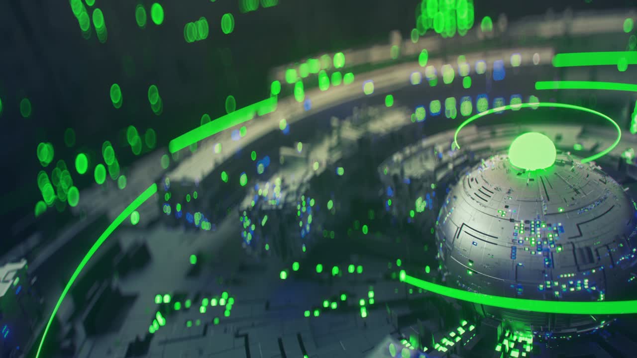 el mecanismo complejo verde está girando en bucle sin costuras animación de renderización 3d