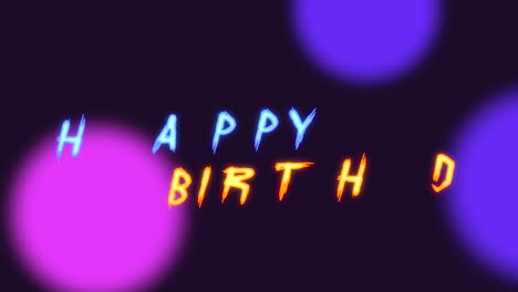 feliz cumpleaños con patrón de círculo de neón púrpura en degradado negro