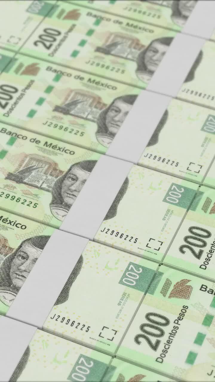 Vertical video of 200 MEXICAN PESOS banknotes printing by a money press