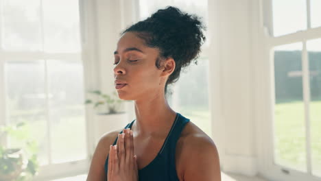 face, yoga and breath of a woman for meditation