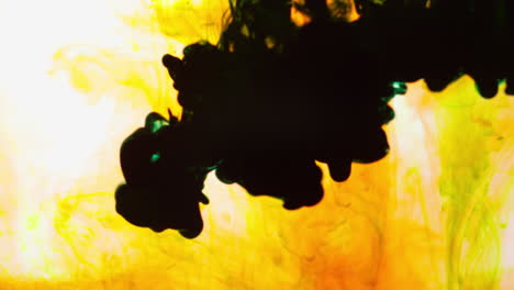 Green-And-Orange-Paint-Or-Dye-Dropped-Into-Water-Against-White-Background-To-Create-Swirling-Colourful-Smoke-Background-4