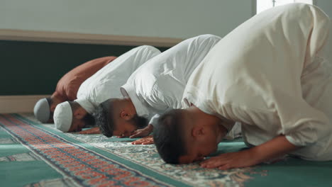 muslim, praying and men in a mosque for spiritual