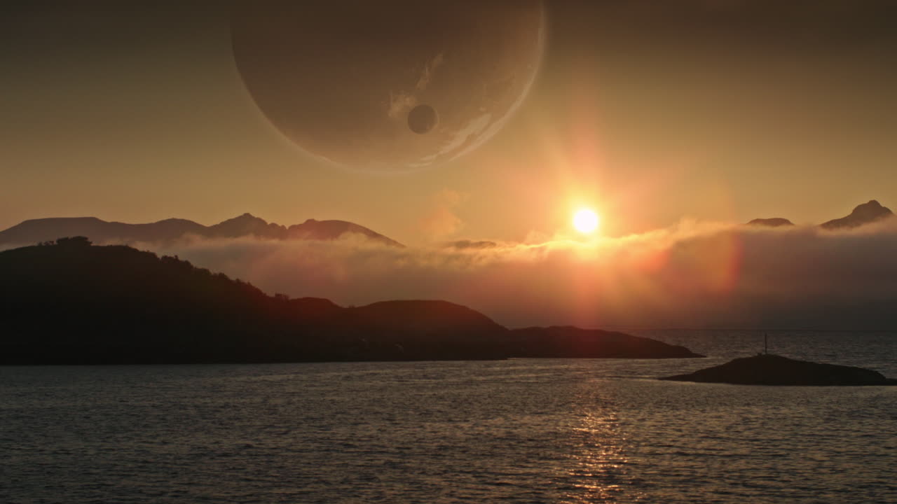 Alien Landscape with planet on the sky