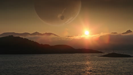 alien landscape with planet on the sky