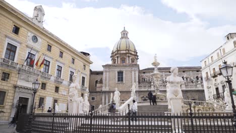 fountain of the four rivers in piazza del plebiscito, naples