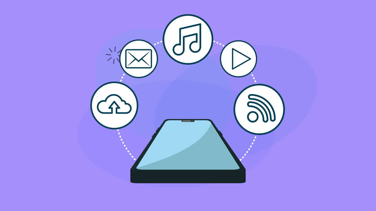 teléfono inteligente con animación de marketing en las redes sociales