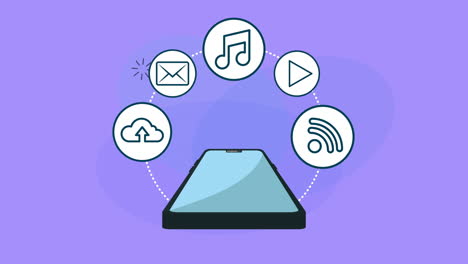 teléfono inteligente con animación de marketing en las redes sociales
