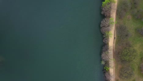 bird's-eye view of walking trail next to river