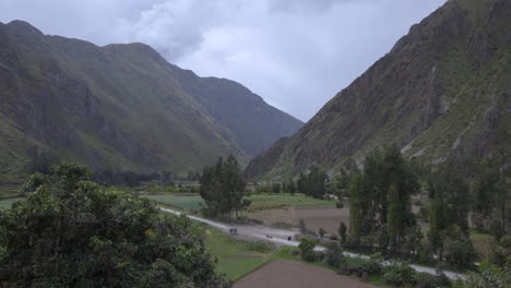 mountains surrounding highway 28b leading from urubamba to ollantaytambo in the sacred valley in peru