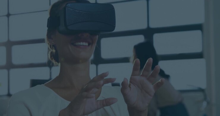 Animation of mathematical drawings and equations over schoolboy wearing vr headset