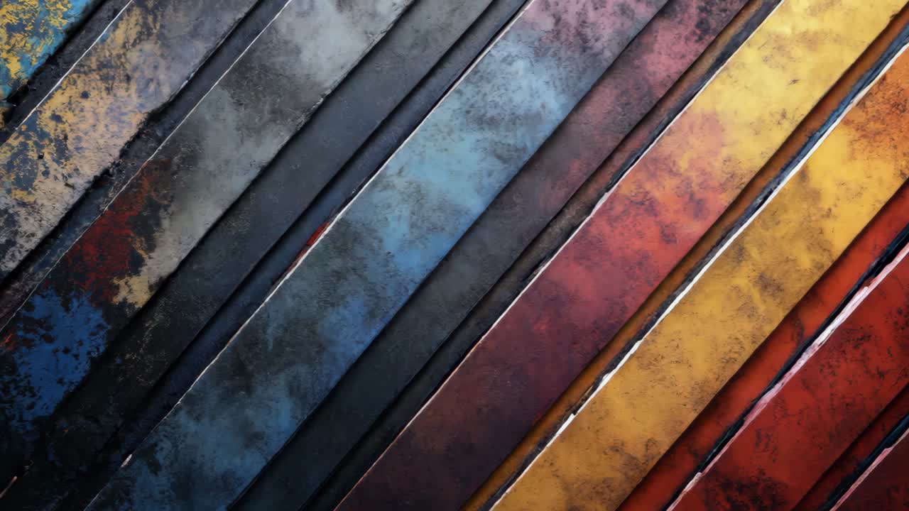 A colorful striped wall with a blue stripe on the left and a red stripe on the right. The stripes are faded and the colors are muted