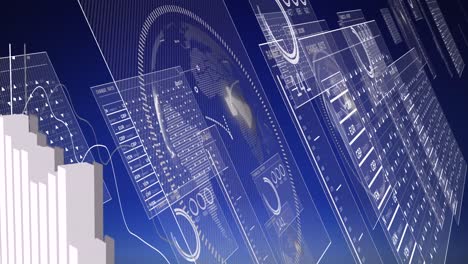Animation of data processing on blue background