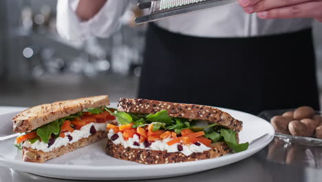 chef preparing a delicious and healthy sandwich