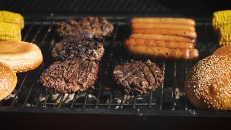 Mixed-american-barbecue-food-on-hot-grill