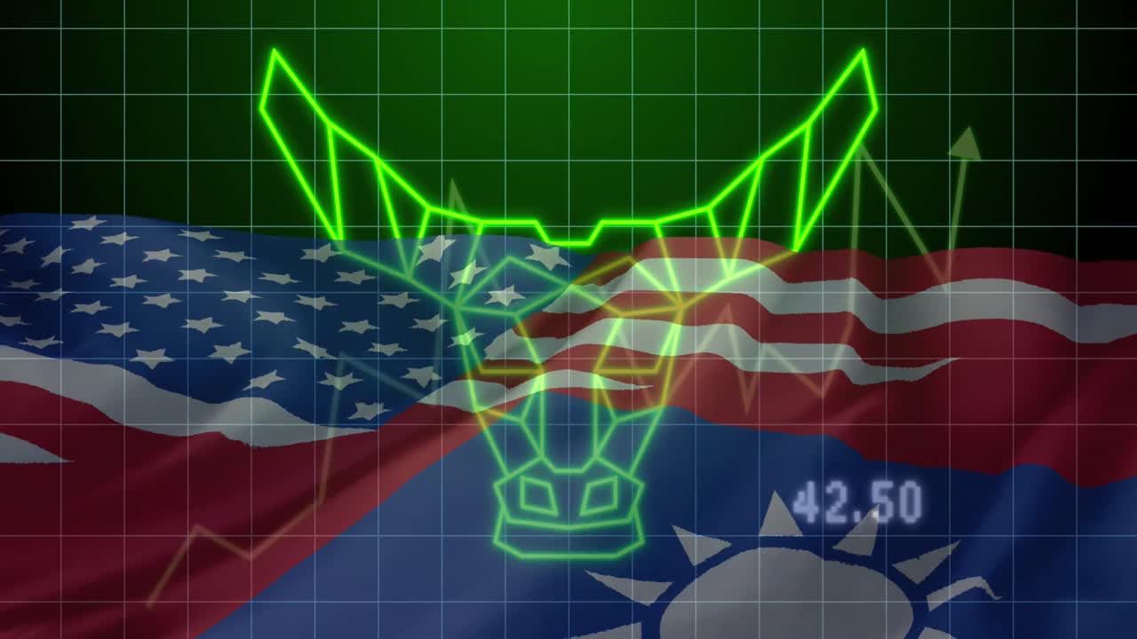 대만과 미국  ⁇ 발 위의 금융 데이터 처리 애니메이션