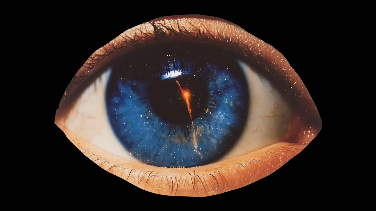 Vivid blue eye surreal artwork animation isolated asset, transparent 4K video, alpha channel, ProRes