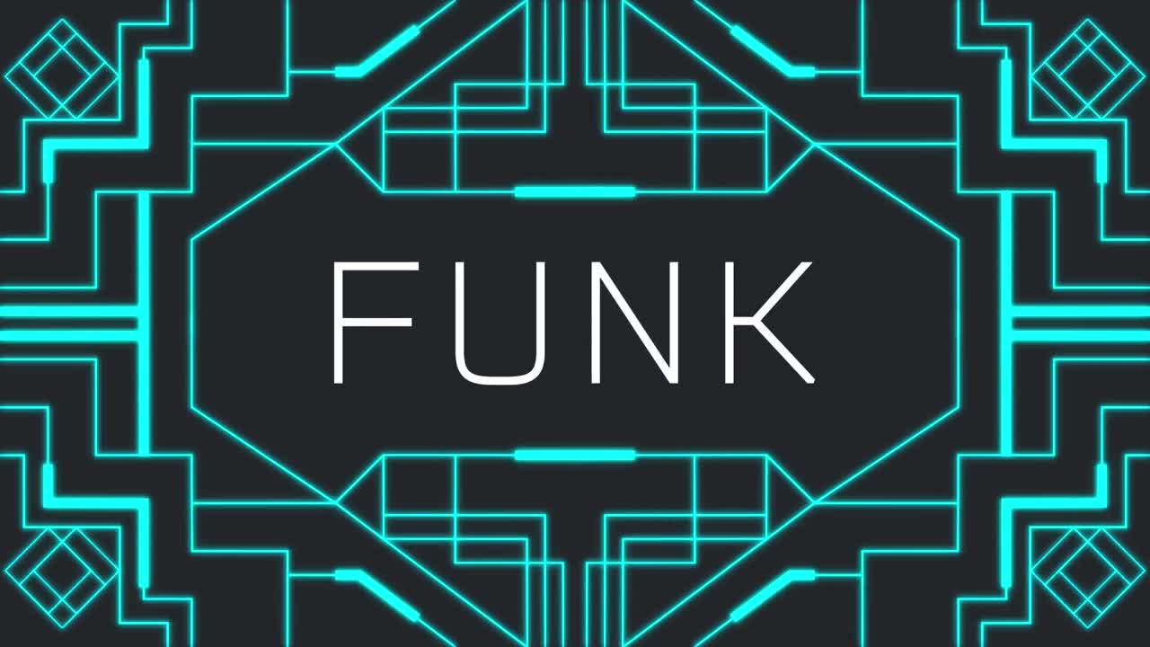 animación de texto y formas funk sobre fondo negro