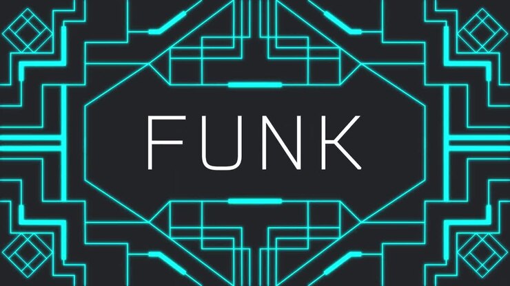 Animation of funk text and shapes on black background