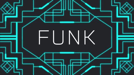 animation of funk text and shapes on black background