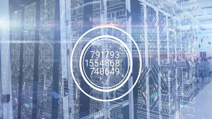 Animation of numbers and data processing over computer servers