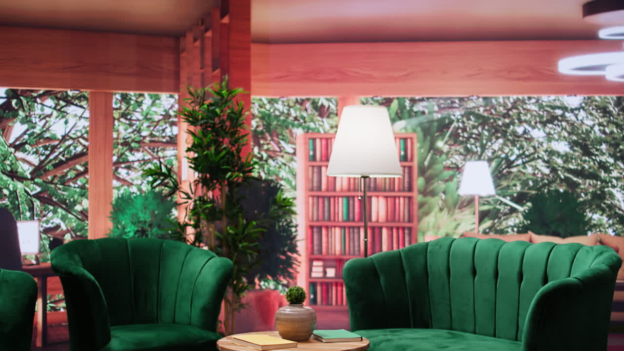 녹색 의자 와 아 한 나무 테이블 을 가진 현대적 인 빈 아파트