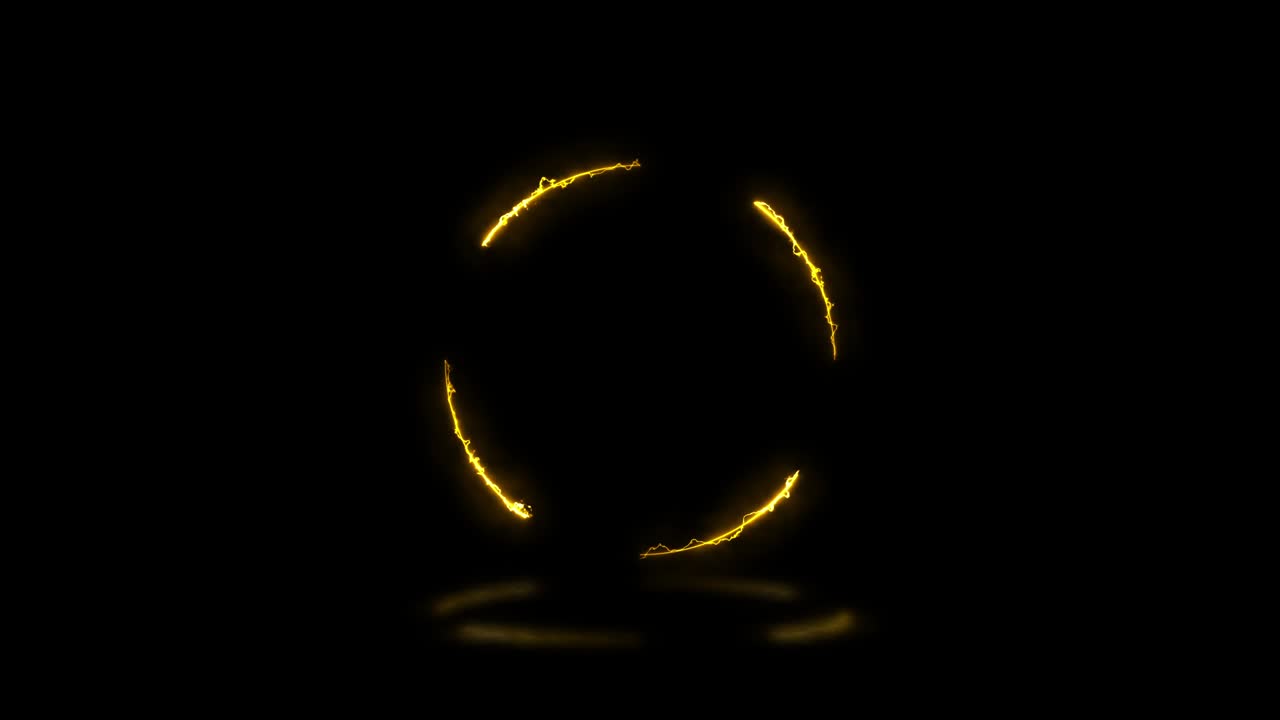 luces de energía amarilla forma redonda en un fondo oscuro con reflejos. bucle sin costuras diseño gráfico de movimiento de signo abstracto