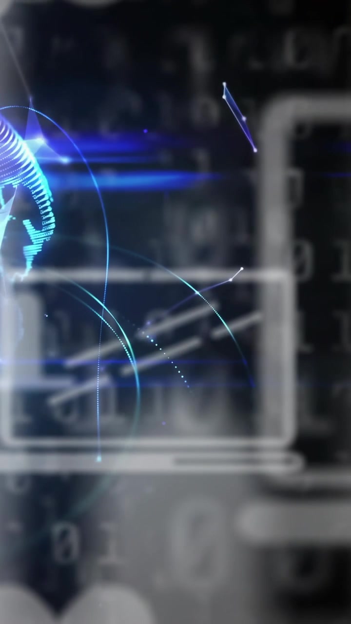 Vertical video: Upper-right lights entering, forming triangle facets and HUD globe, showing flow