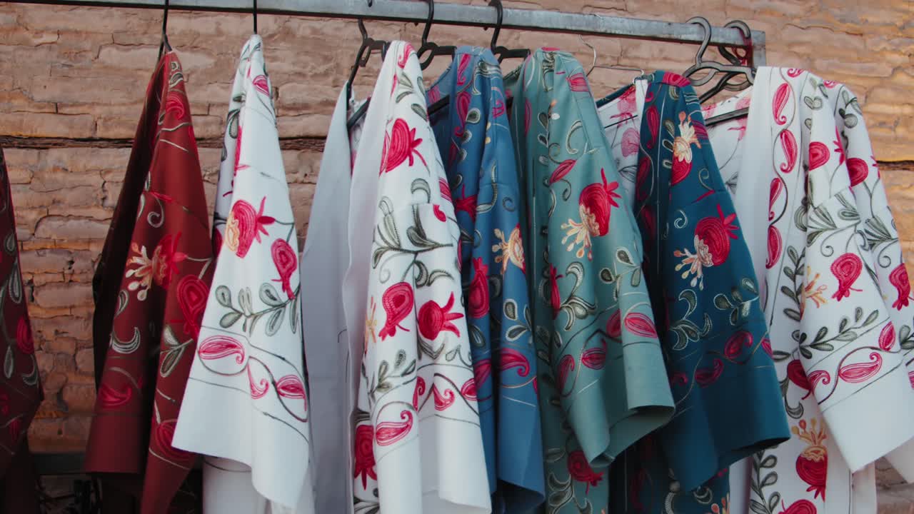 Bright clothes oriental style. Street vendors in Khiva Uzbekistan Fortress Ichan Kala 3