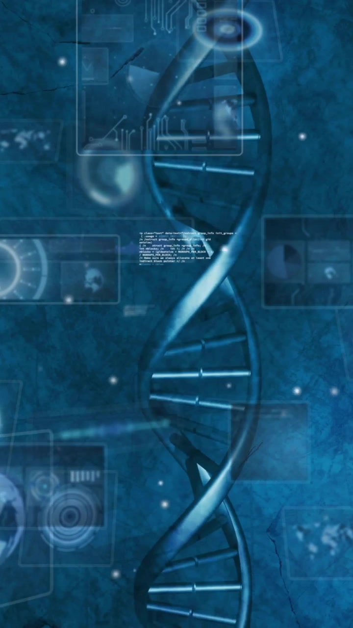 DNA strand with binary coding, processing scientific data in animation