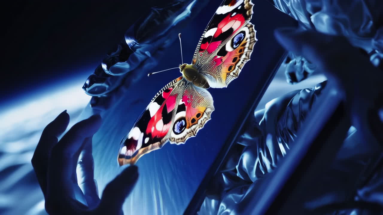 Astronaut in Space with Butterfly Display